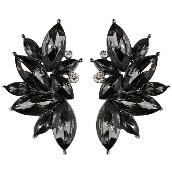 Gun Metal Black with Clear Black Crystal 80's Punk Rock Starburst Earrings